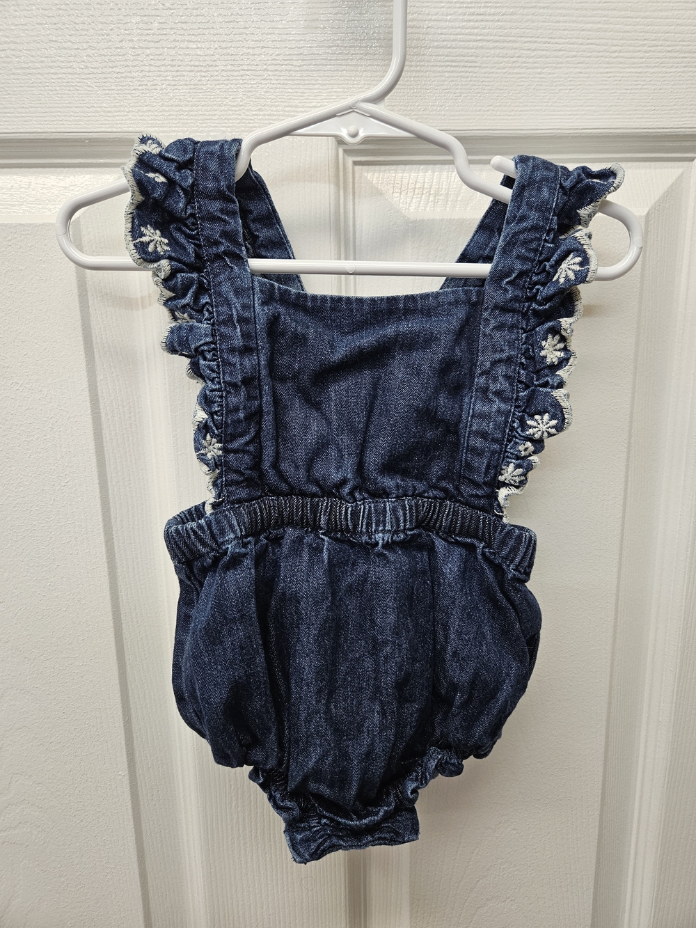 Old Navy Dark Blue Denim Bubble Ruffle Romper 18-24mo NWOT